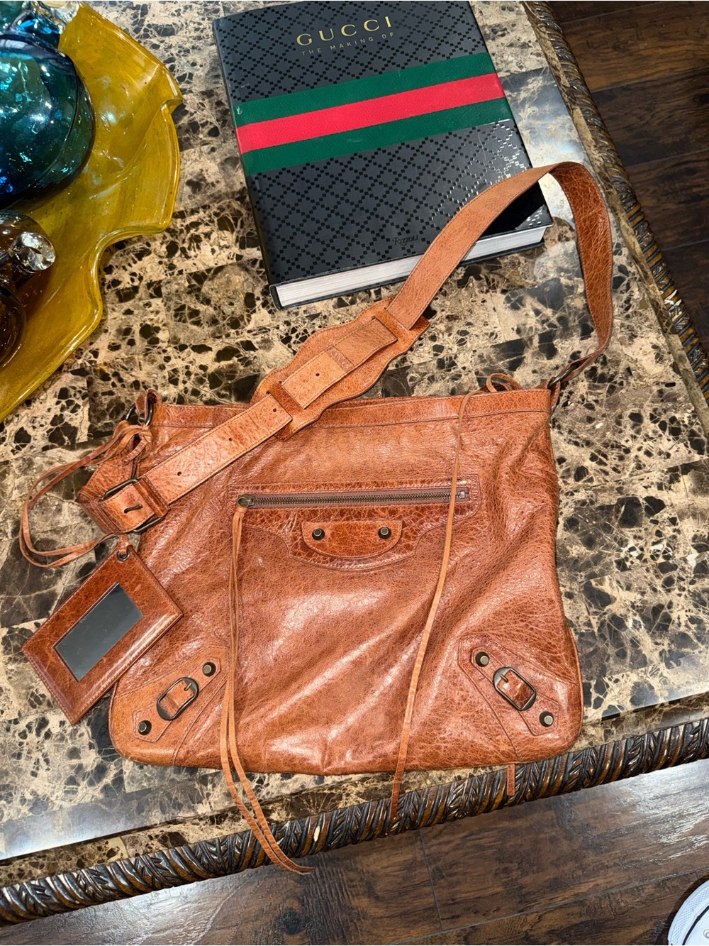 Balenciaga Chevre Leather Flat Messenger Bag Cognac Leather Style 177289